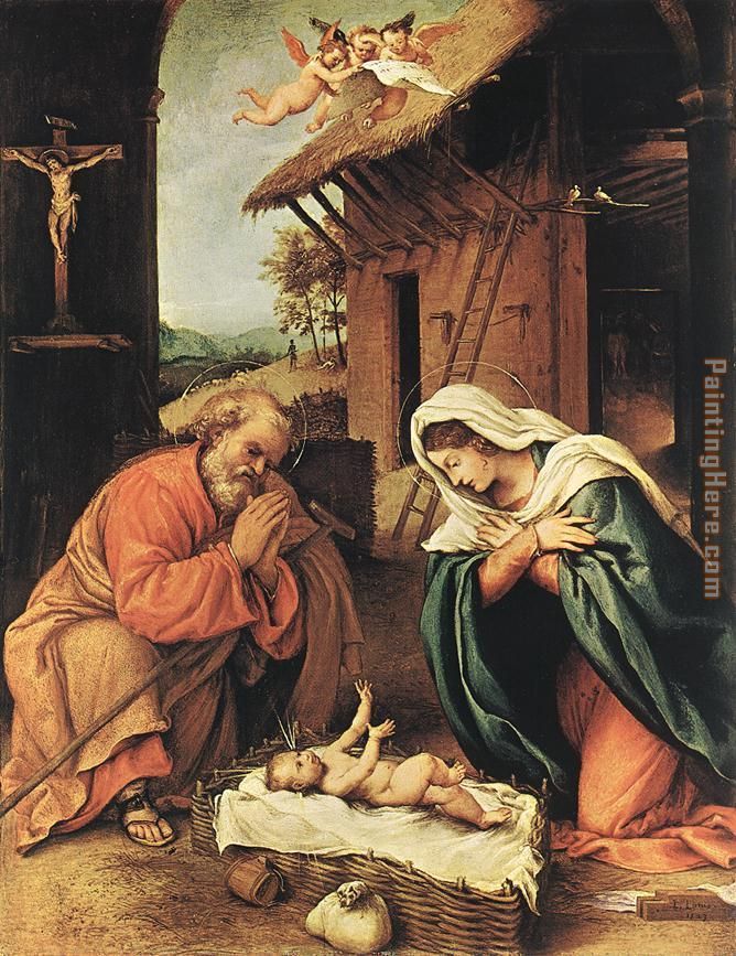 Nativity painting - Lorenzo Lotto Nativity art painting